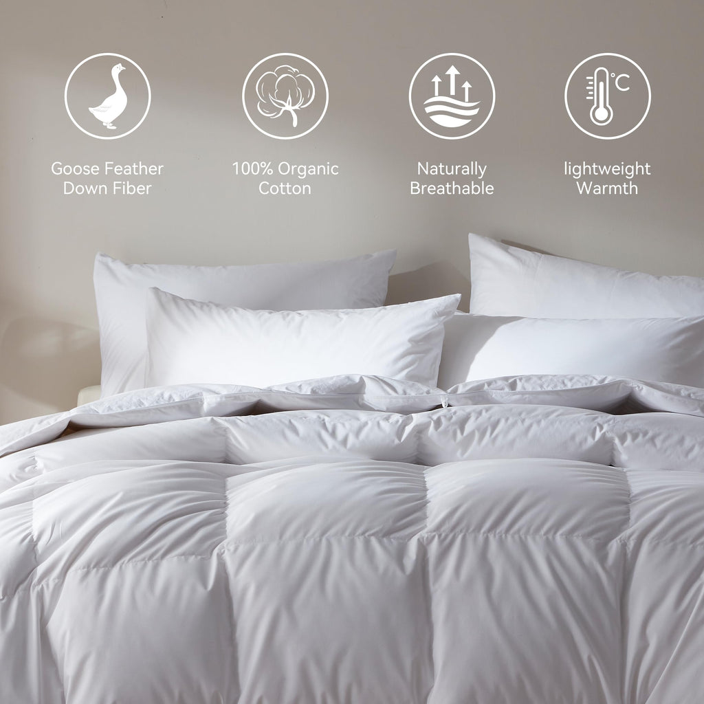 Goose Feather Down Comforter Oversized King Size, 100% Organic Cotton Duvet Insert, All-Season Luxury Duvet Insert