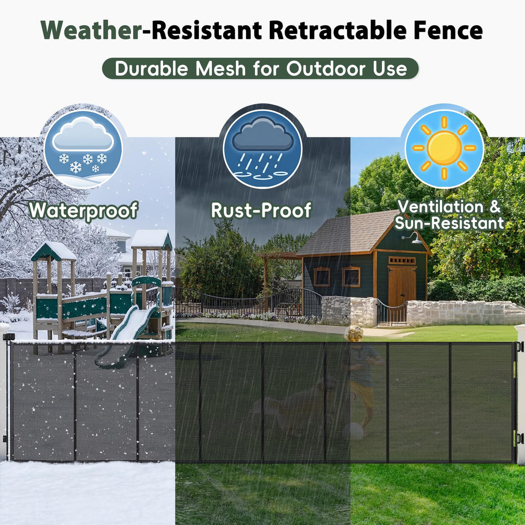 275" Retractable Baby Gates Extra Wide Driveway Gate Garage Fence, Black
