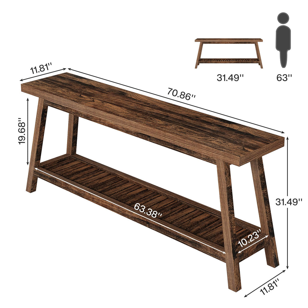 70.86-Inch Console Table for Entyrway, Farmhouse 2-Tier Entry Entrance Table, Narrow Long Sofa Table Behind Couch