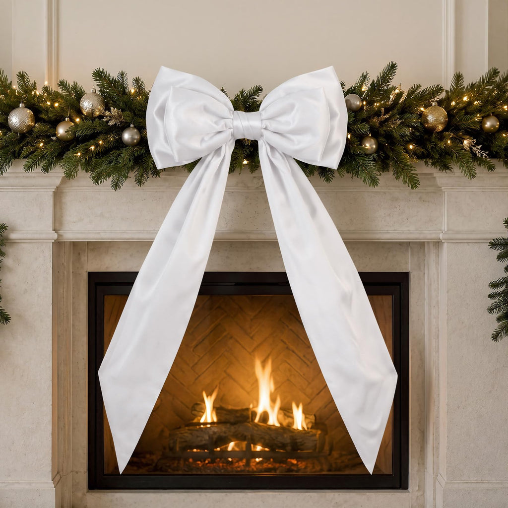24 x 47 Inch Large Satin Bow Christmas Tree Topper, White