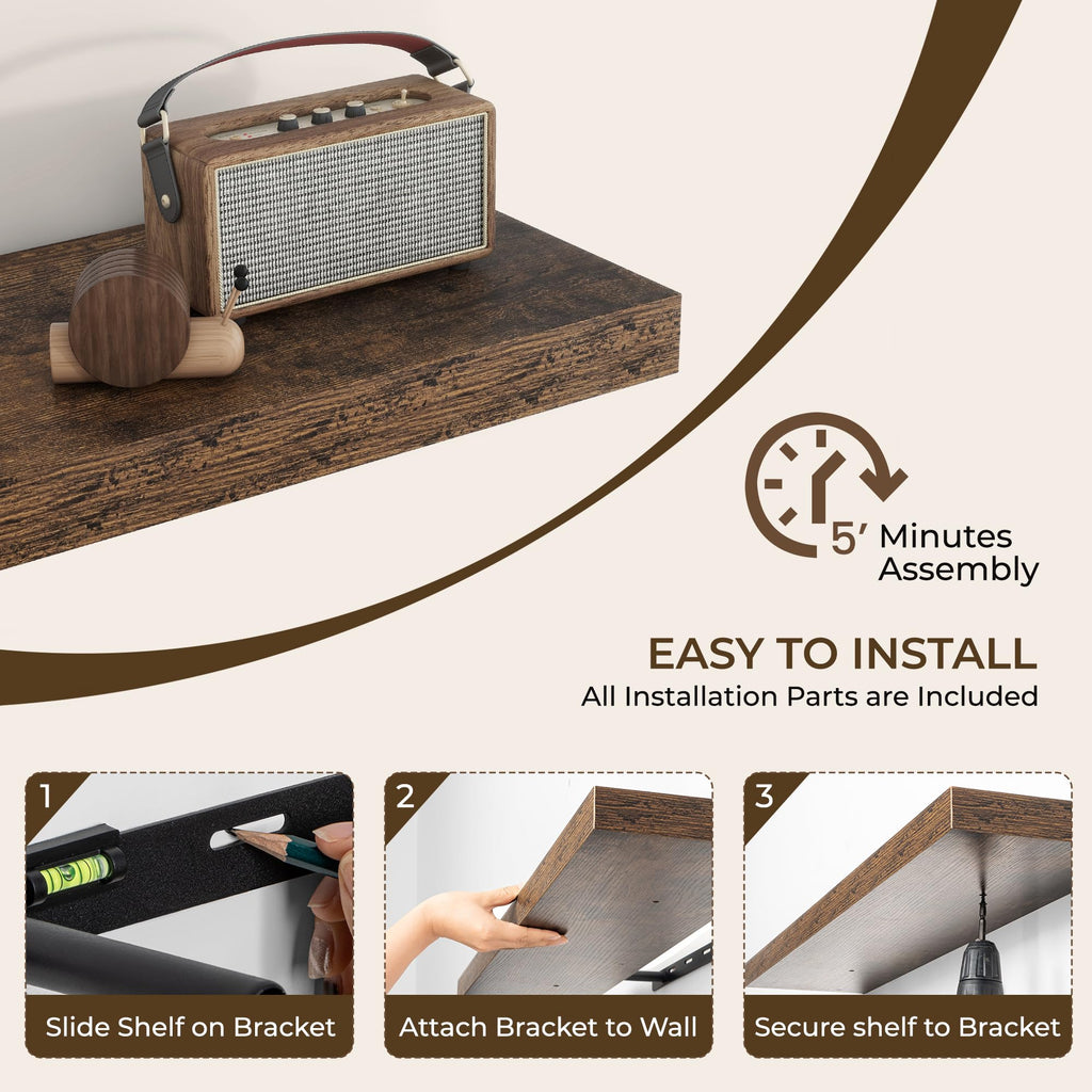 Long Floating Shelves for Wall 1Pack|Rustic Brown|48" Lx8 D