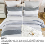 King Comforter Set 7 Pieces - Light Grey Striped Lightweight Bed in a Bag