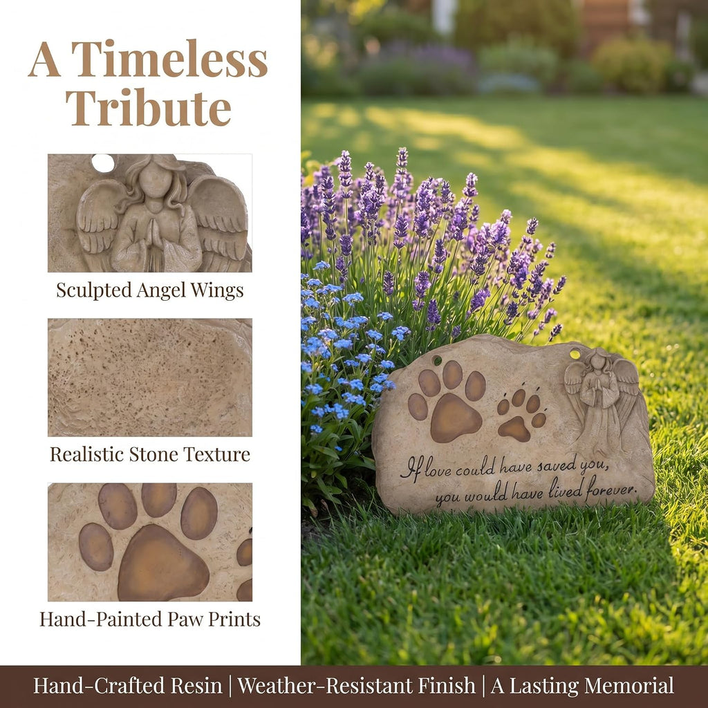 Pet Dog Memorial Stones Headstones Plaques with Angel, Sympathy Paw Prints Pet Dog Memorial Gifts Loss Gifts