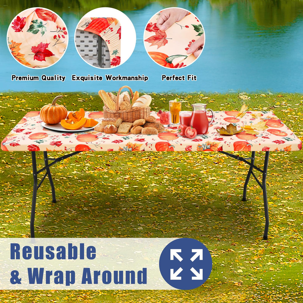 2 Pack Rectangle Spandex 8FT Elastic Fitted Thanksgiving Tablecloth