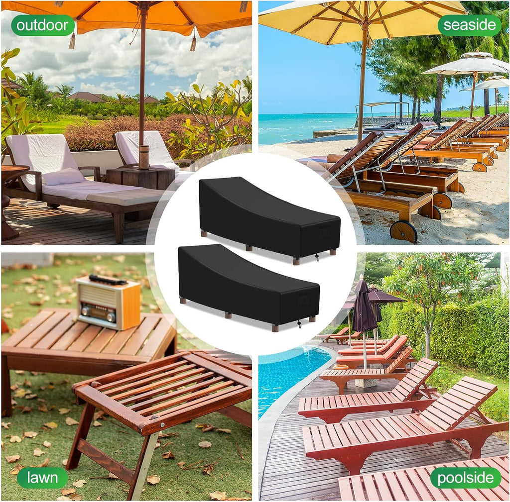 2 Pcs Patio Chaise Lounge Cover Outdoor Waterproof, 80"W x 35.5"D x 33"H Chaise Lounge Chair Cover, UV Resistant