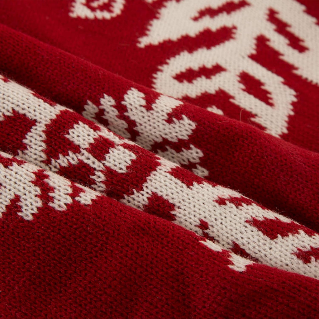 48" Knitted Red Christmas Tree Skirt with Snowflake Pattern for Xmas Winter Holiday Party Decoration(White Snowflake)