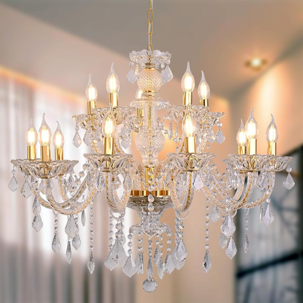 15 Light Crystal Chandelier Double Layer Flush Mount Ceiling Light Fixture with K9 Crystals for Living Room Dining Room Bedroom Luxury Hanging Lamp Lighting Fixtures_ A110-B0D5WC323J