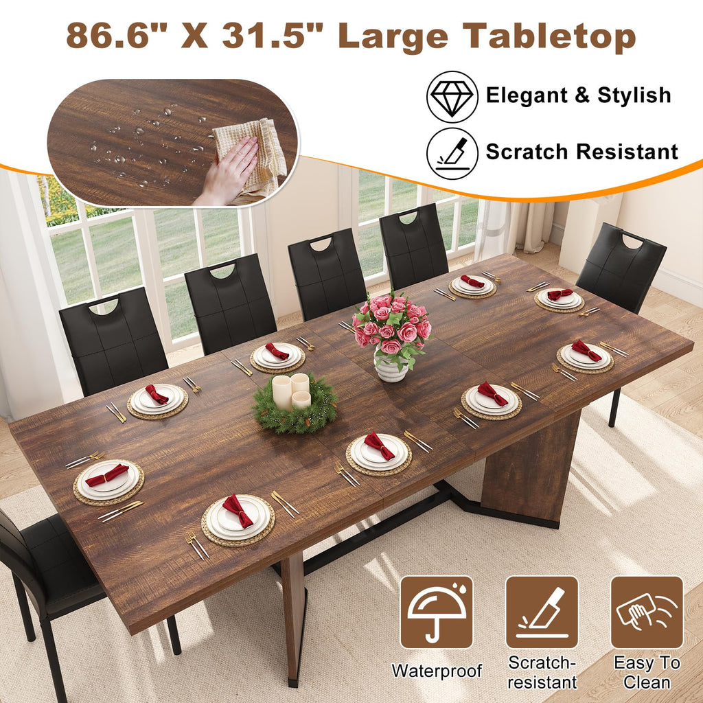 86 in Extendable Dining Table for 6 8 10 People, 59"-86" Farmhouse Rectangle Extending Dining Table w/Removable Leaves