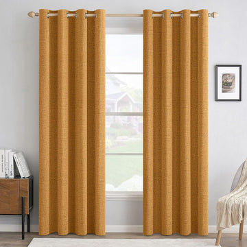 100% Blackout Linen Curtains 52x84 Inches Mustard Yellow