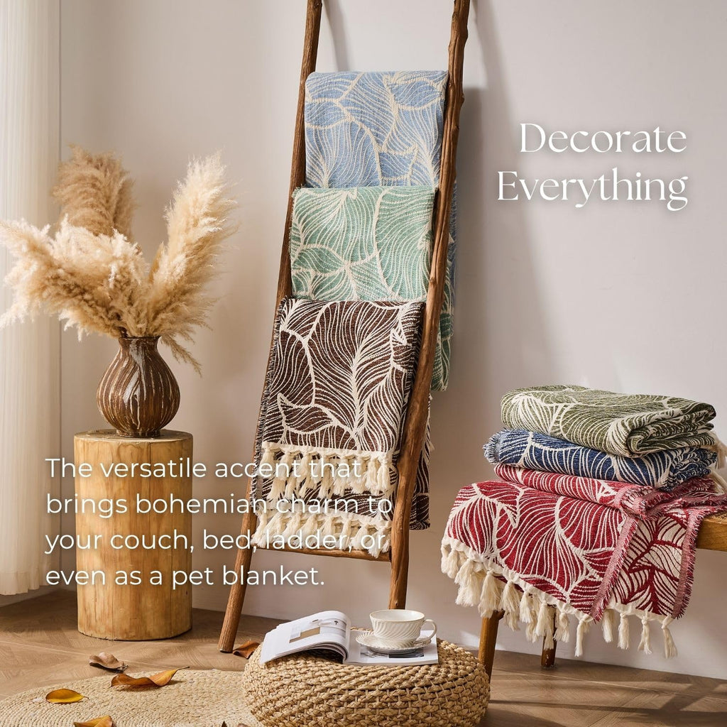 Chenille Cotton Throw Blanket for Couch, Lightweight Boho Blanket for Bed Sofa Chair Living Room Outdoor Soft Woven