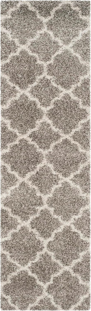 Hudson Shag Collection 2'3" x 8' Grey/Ivory SGH282B Moroccan Trellis Non-Shedding Living Room Bedroom Dining Room
