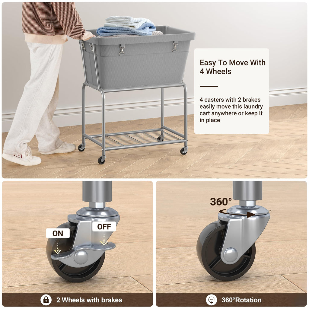 Rolling Laundry Hamper with Wheels, Removable Bag, Laundry Cart