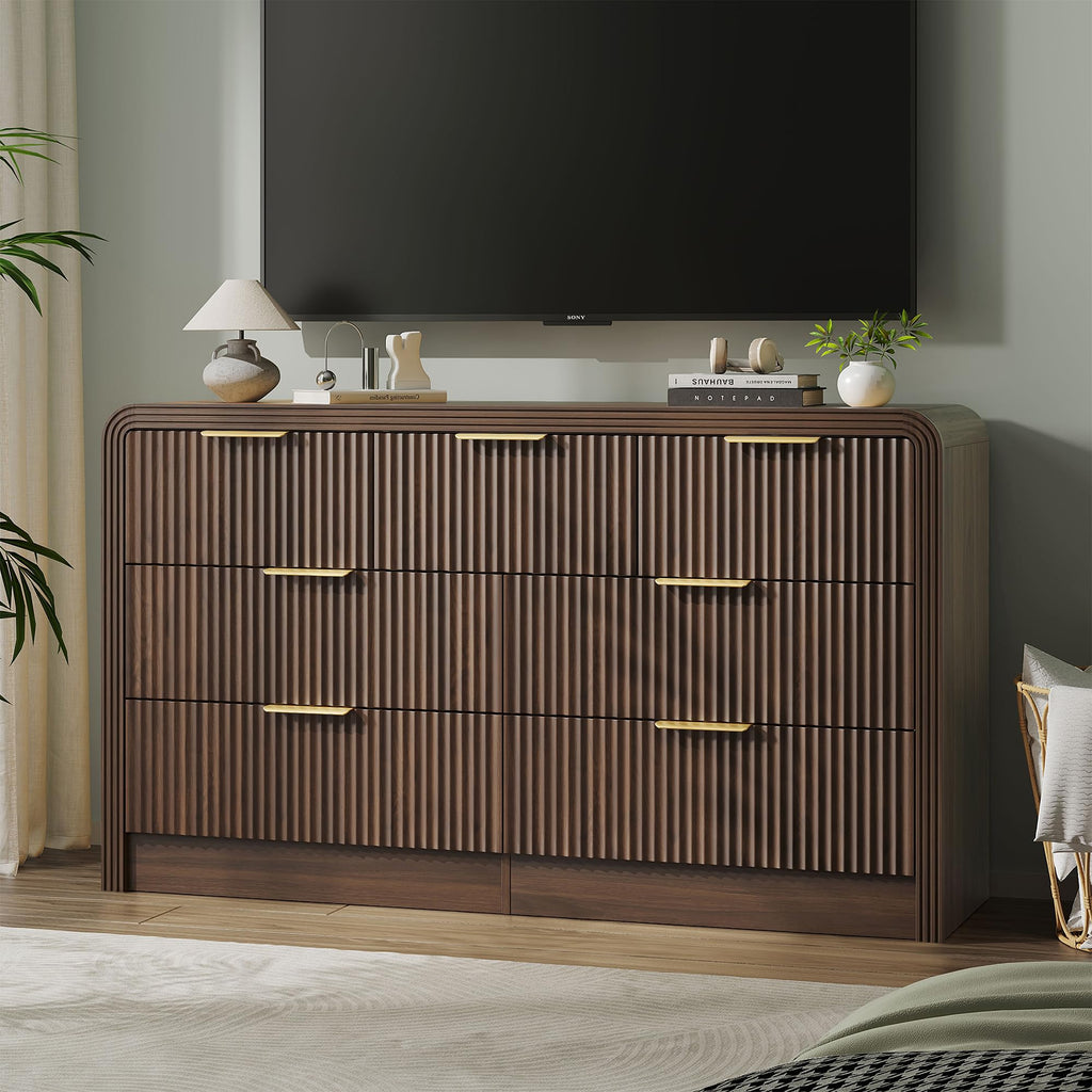 55" W Fluted 7-Drawer Dresser, Walnut