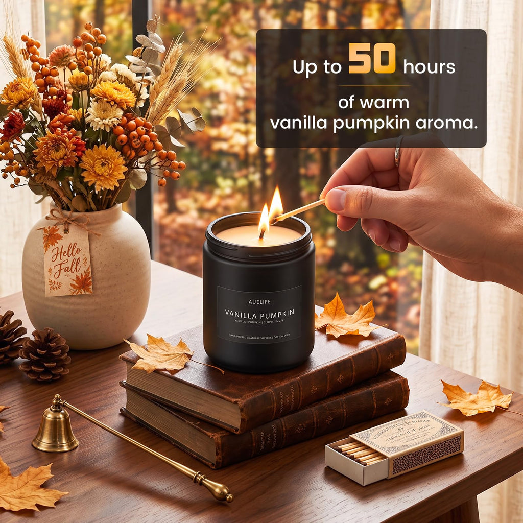 Fall Candle, Vanilla Pumpkin Scented, Soy Wax