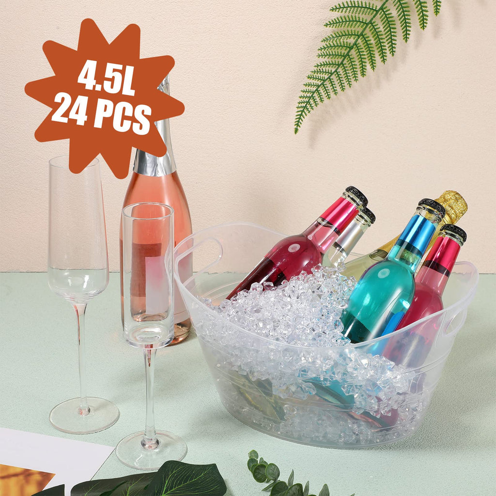 48 Pcs Oval Storage Tub with Handles, 4.5L Plastic Clear Ice Bucket Wine Beer Champagne Bottle Drink Cooler Tub for