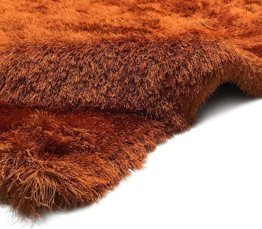 LA Rust Dark Orange Pumpkin Color Solid Shag Shaggy Fluffy Floor Modern Furry Rectangular Fuzzy Patterned Plush Deep