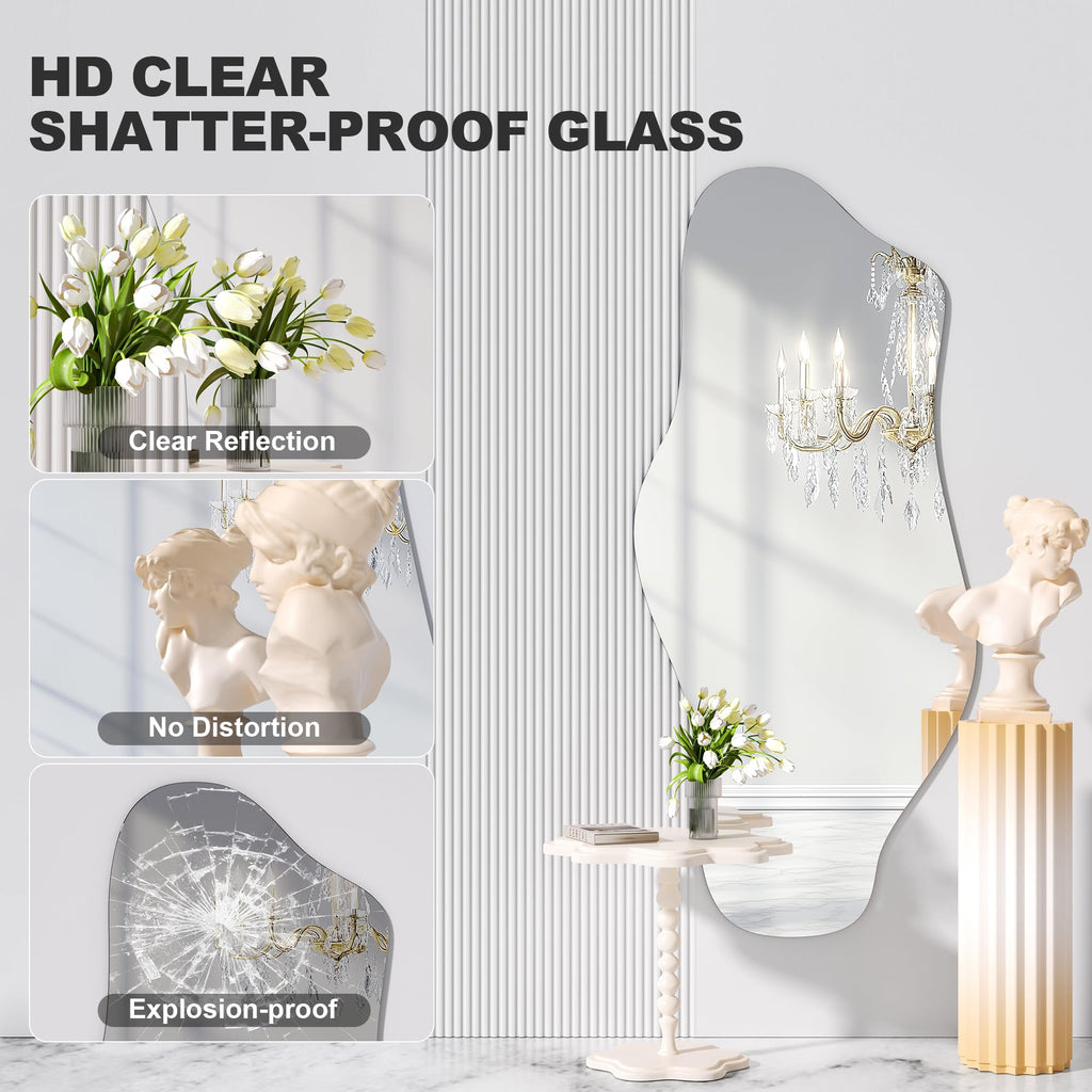 48"x22" Irregular Wall Mirror Frameless Asymmetrical Mirror for Wall