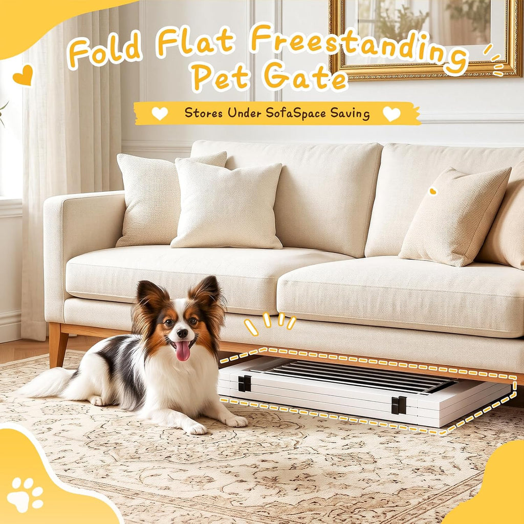 Dog Gate Indoor, Freestanding Dog Fence, 59x24-Inch Wooden Pet Gate for Dogs, 3-Panel Puppy Gates for Doorways