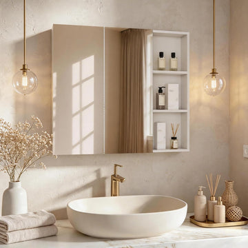 Double Door Medicine Cabinet Mirror, Wall Mount Bathroom Cabinet | Double Door Modern Surface Mount Medicine Cabinet