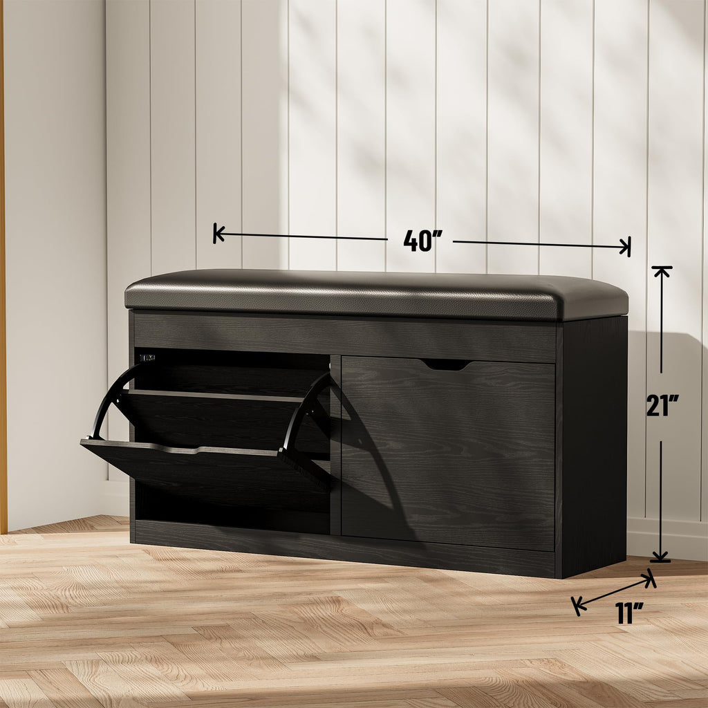 40" Shoe Storage Bench with Flip Drawers Padded Seat Cushion, Shoe Cabinet with Lift Top Storage Box, Shoe Bench Shoe