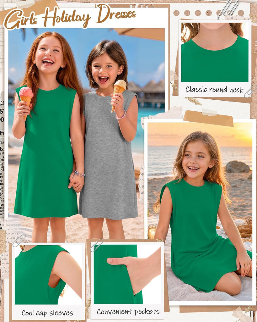 2 Pack Girls Cap Sleeve Pocket Dresses