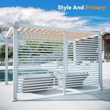 Modern Shade Open Sky 10'x12' Pergola Cabana, Modern Outdoor Pergola with White Privacy Curtains & Back Privacy Wall