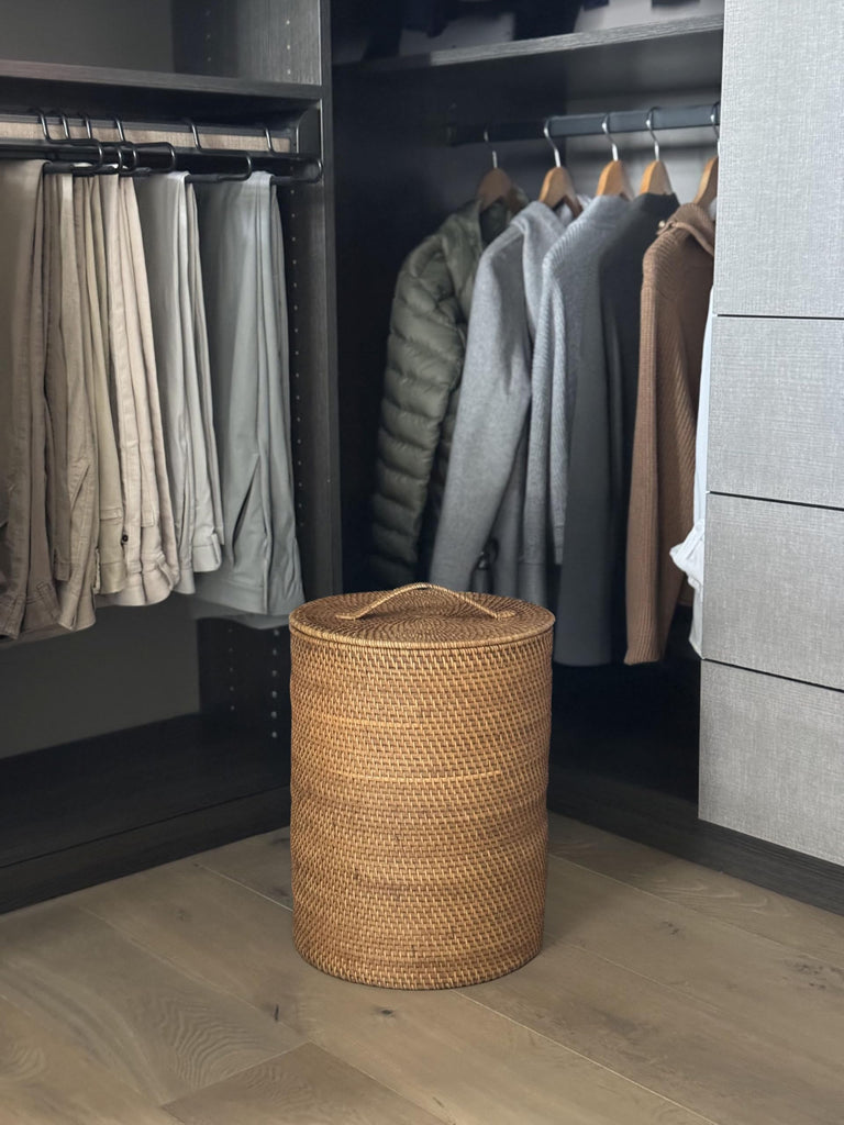 Rattan Laundry Hamper with Lid and Removable Liner Honey Brown