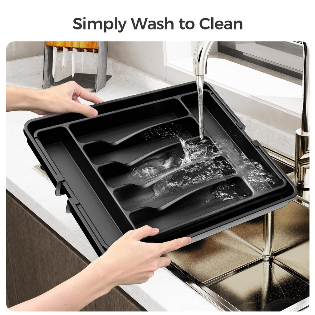 Extra Large Expandable Silverware Organizer, Flatware Tray, Black