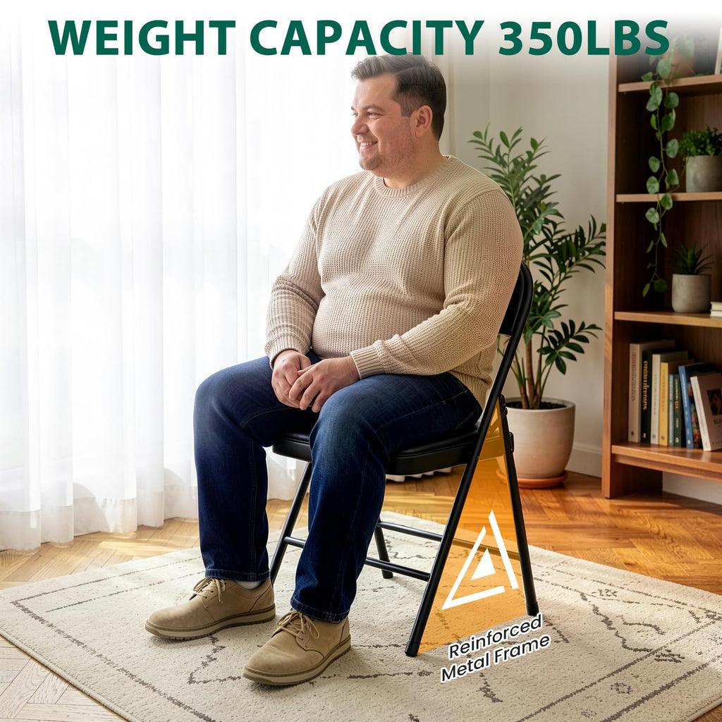 Folding Chairs 8 Pack, 350 lbs Heavy Duty Metal Frame Folding Chairs with PU Leather Padded Seat, Ergonomic Portable
