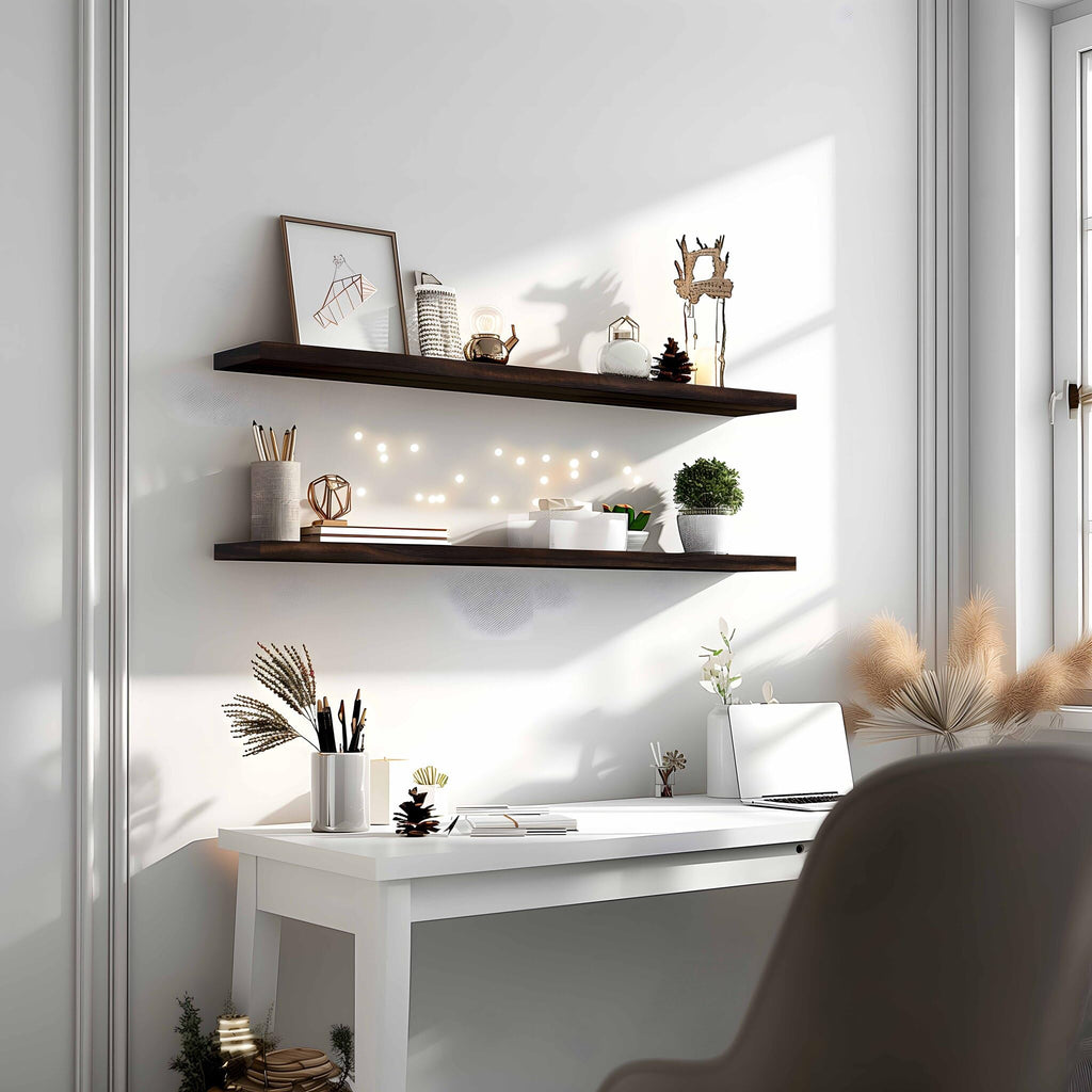 48 Inch Wood Floating Shelves for Wall, Wooden Wall Shelves, Set of 4 Brown