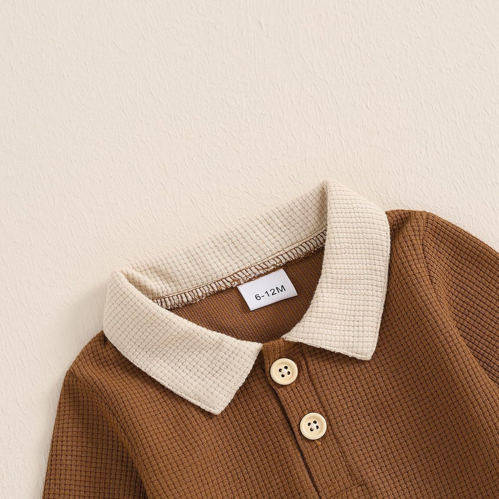 Toddler Boy Fall Clothes Baby Long Sleeve Lapel Button Shirt Color Block Pants Set Baby Boy Winter Outfit