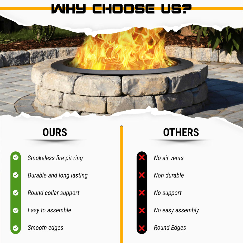 45" x 39" Smokeless Fire Pit Ring - Portable Steel Liner