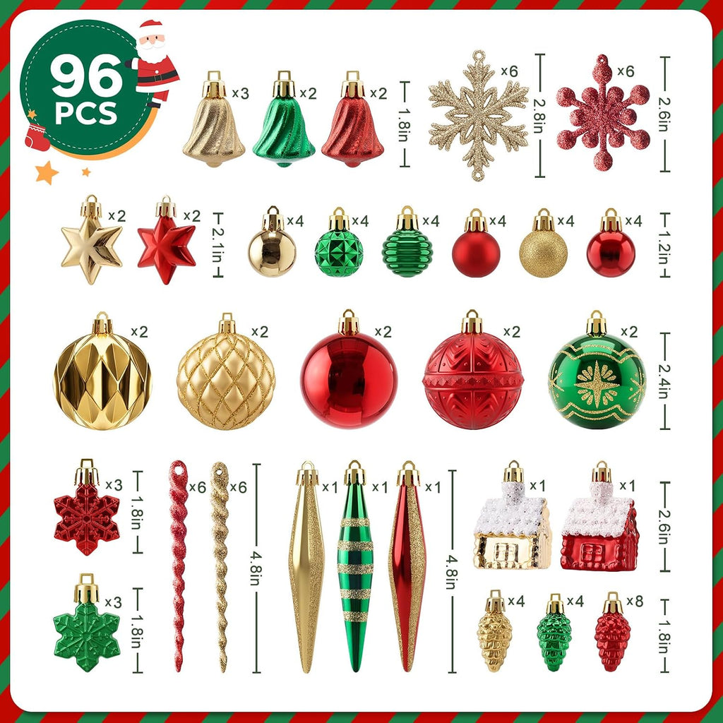 Christmas Ornaments 96Pcs Set,Shatterproof Christmas Tree Balls