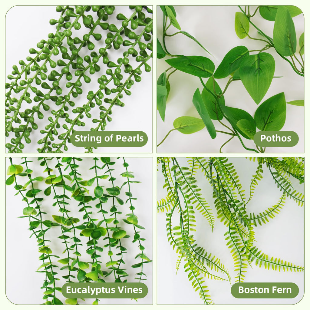 Fake Plants 4 Pack Artificial Hanging Plants Fake Potted Greenery