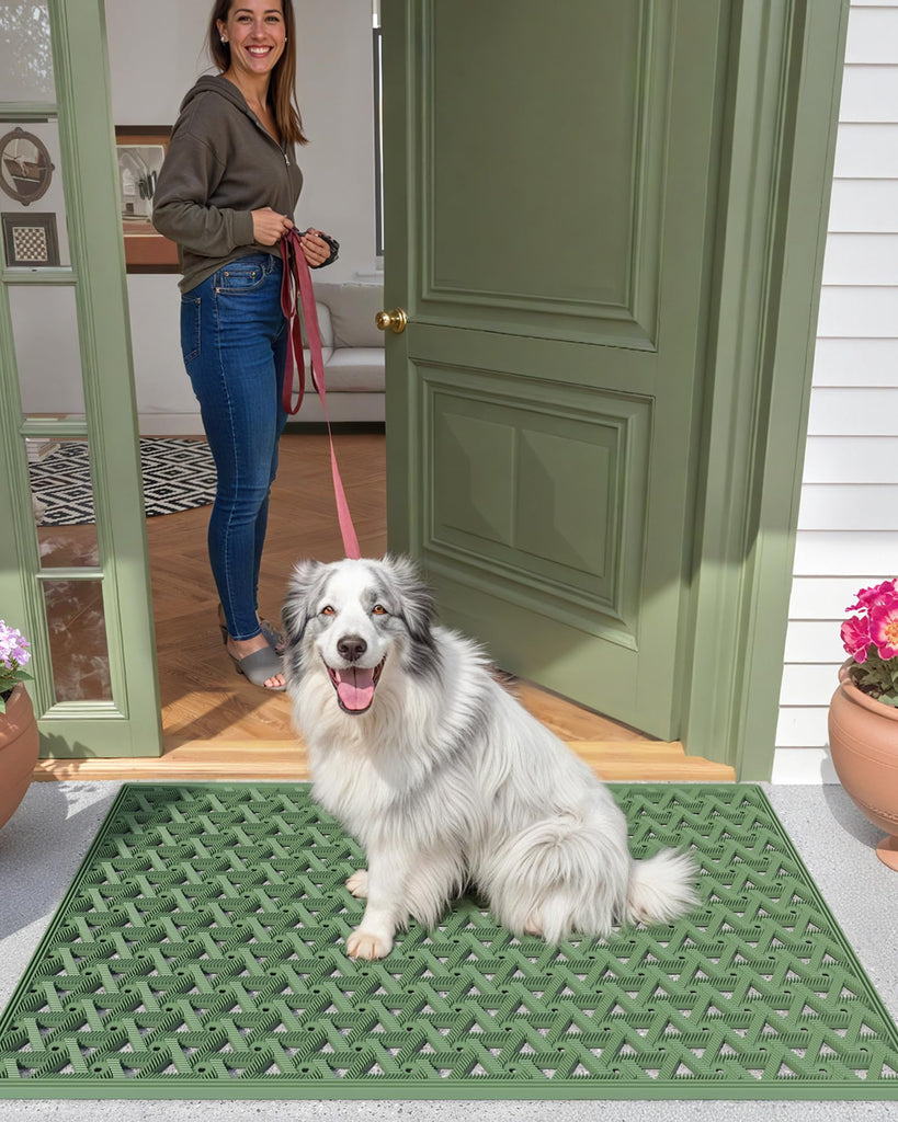 Door Mat Outside Entrance with Drainage, 24"X36" Green