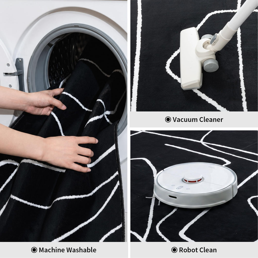 Washable Modern Black White Kitchen Runner Rug