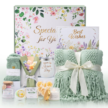 Birthday Gifts for Women, 11 Pcs Sage Green Self Care Package Get Well Soon Gift Baskets, Inspirational Thinking of