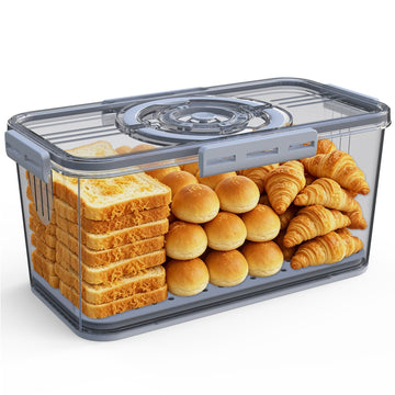 With Lid and Handle,Time Recording Airtight Bread Container Grey