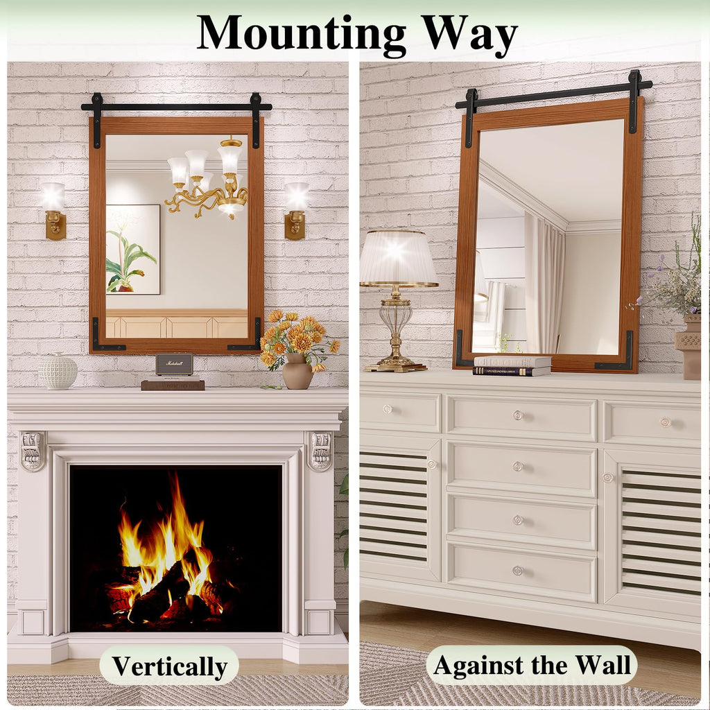 Brown Farmhouse Bathroom Mirror, 24"x36" Rustic Bathroom Mirrors