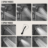 Rain Shower Head with Handheld, High Pressure Rainfall Showerhead Combo with 5 Handheld Water Spray Modes for Bathroom