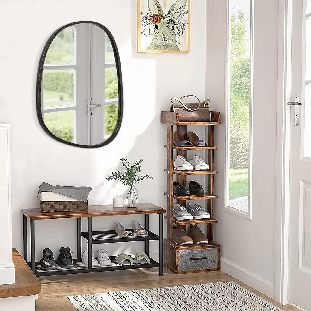 Large Asymmetrical Wall Mirror Irregular Wood Frame Mirror Modern Unique Oval Wall Mirror Decorative Vanity Bathroom