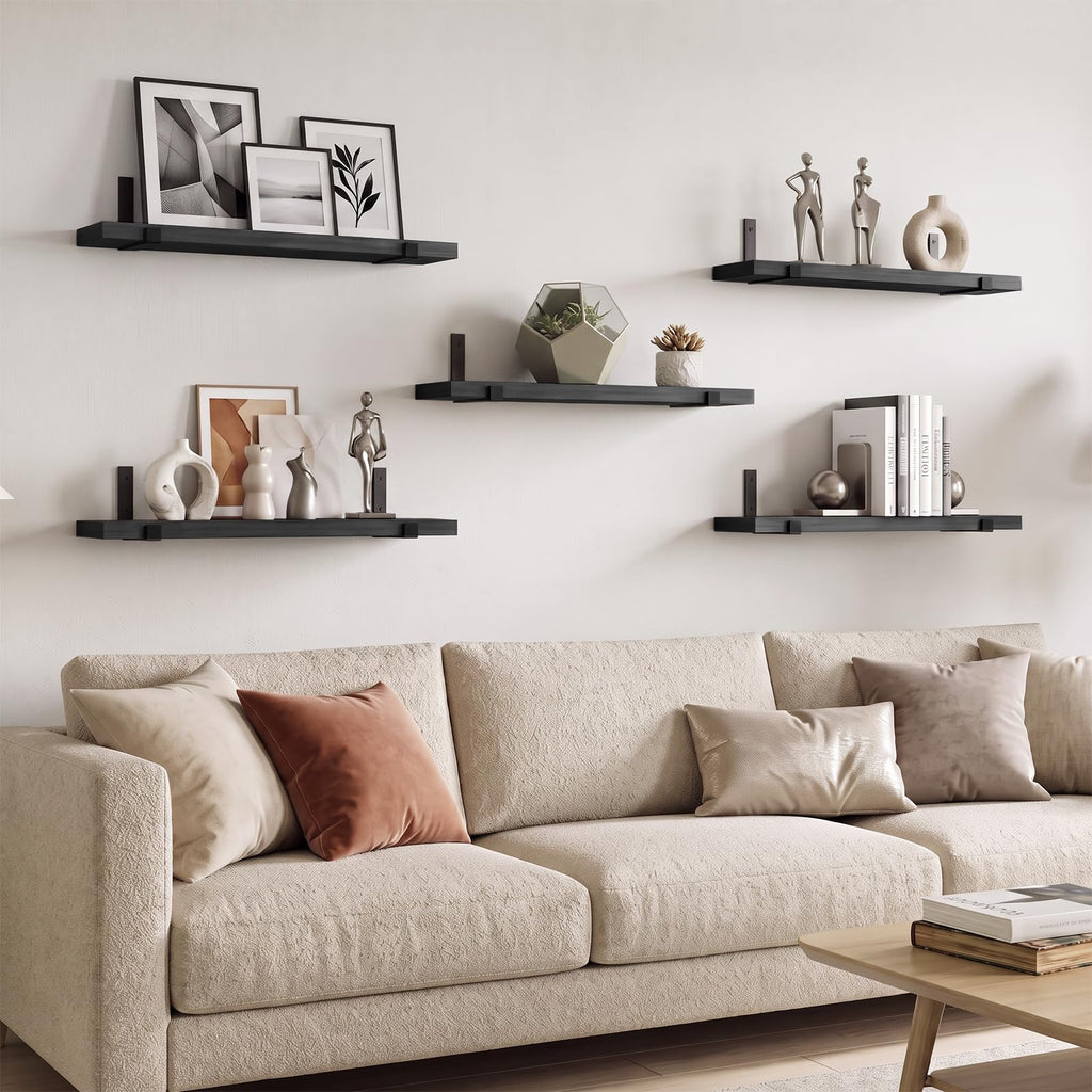 Floating Shelves for Wall, Wood, Set of 5, Width 4.75 Inches, Black
