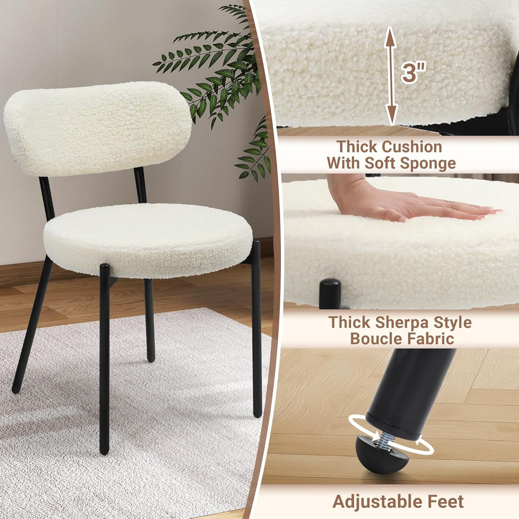 Dining Chairs Set of 2, Boucle Comfortable Upholstered Seat Fabric with Curved Backrest