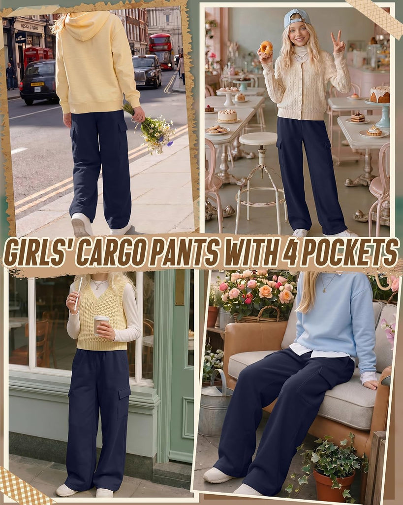 Girls' Uniform Pants Wide Leg Cargo Sweatpants