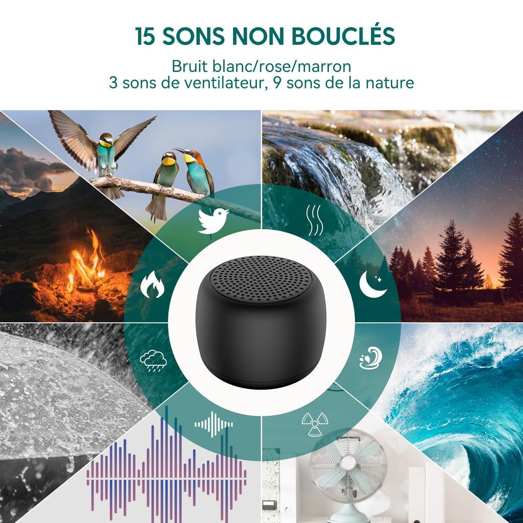 White Noise Sound Machine for Adults Kids Baby, Mini, 15 Non-looping Sounds, Timer, Memory Function, Easy to Pocket