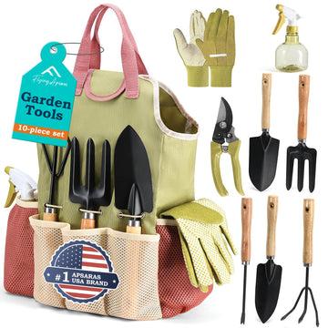 USA Gardening Tools, Garden Tool Set, 10 Pieces Heavy Duty Sturdy Steel Gardening Tool Set with 600D Oxford Cloth