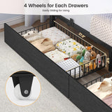 Bunk Bed Twin Over Twin with Stairs, LED Lights Twin Bunk Bed with 2 Storage Drawers & 6 Fabric Drawers