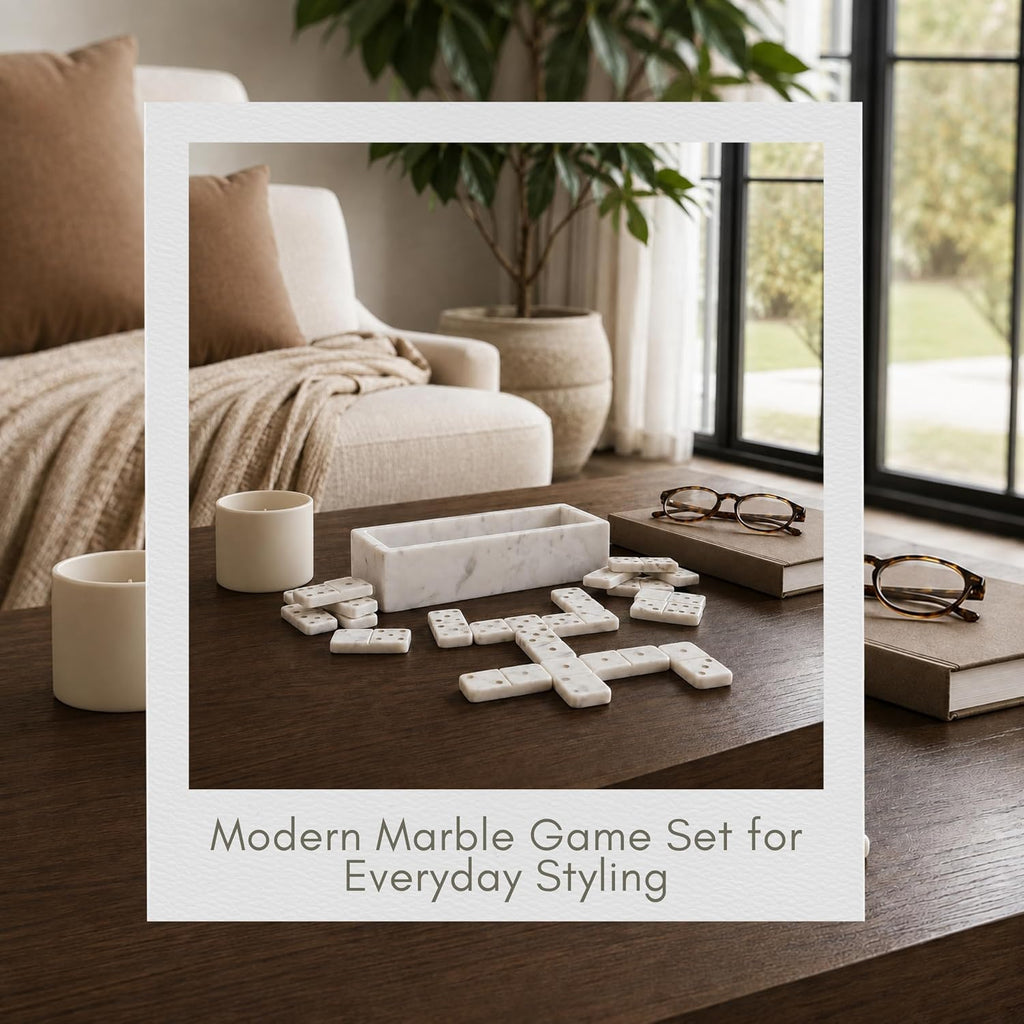 Rectangular Tabletop Coffee Table Game Domino Set in Marble and Brass - Classic Family Game Decor - Decorative Game
