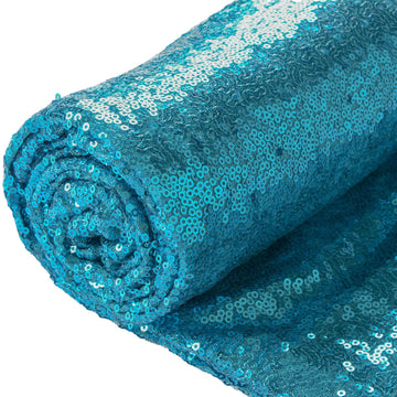 Turquoise Sequin Fabric by the Yard - 3 Feet/1 Yard Sequined Metallic Cloth for Christmas Table Decor, Sparkly