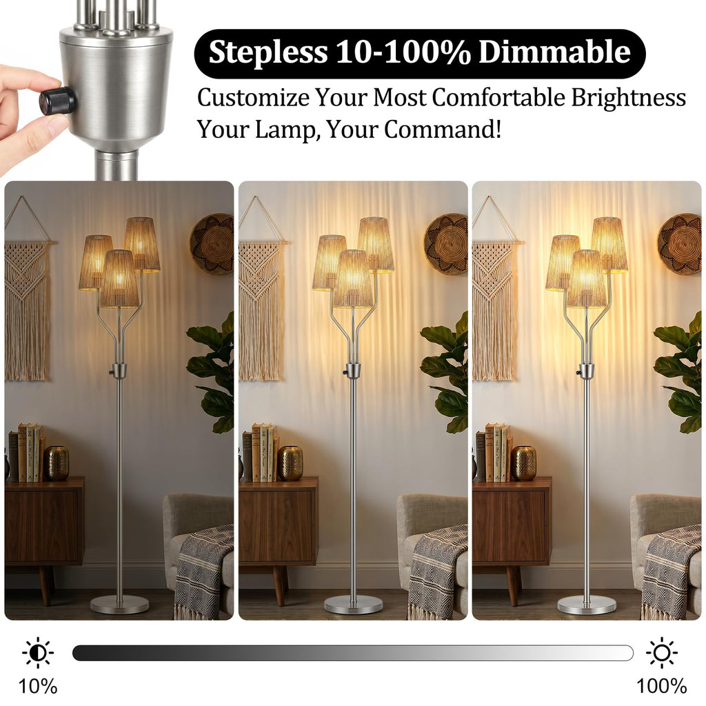Boho Floor Lamp, Farmhouse Rattan 3-Light Floor Lamp